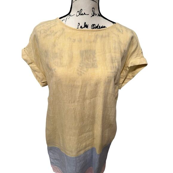 C&C California Yellow Blue Pink 100% linen Knee Length dress. Size M‎ - Picture 2 of 11